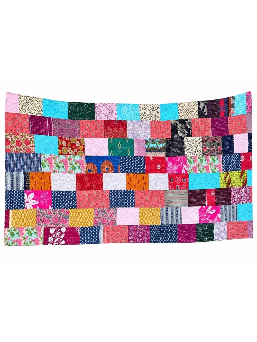 Handmade Indian Patchwork Kantha Quilt 106x90 King Bedspread